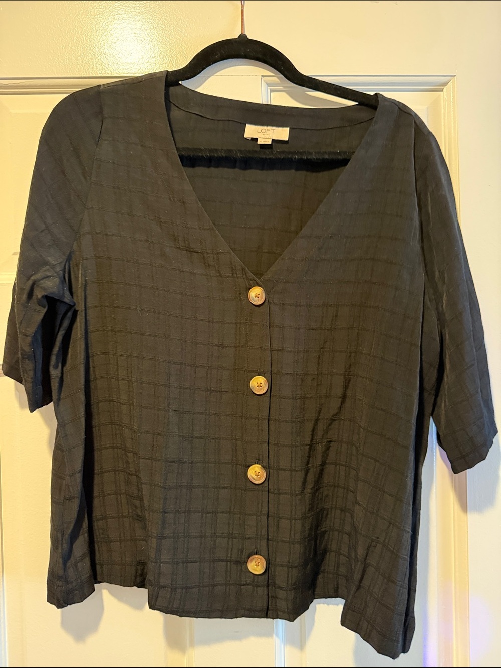 LOFT black Button-Front V-Neck Blouse
